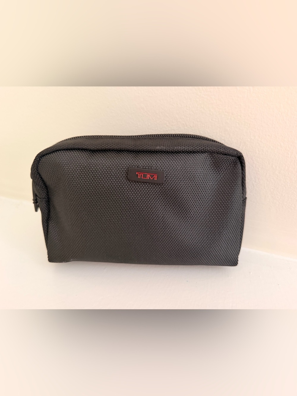 Tumi Black Textured Nylon Toiletry Kit with Red Logo